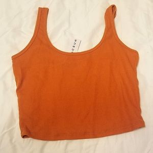 Burnt Orange Ribbed Cropped Tank